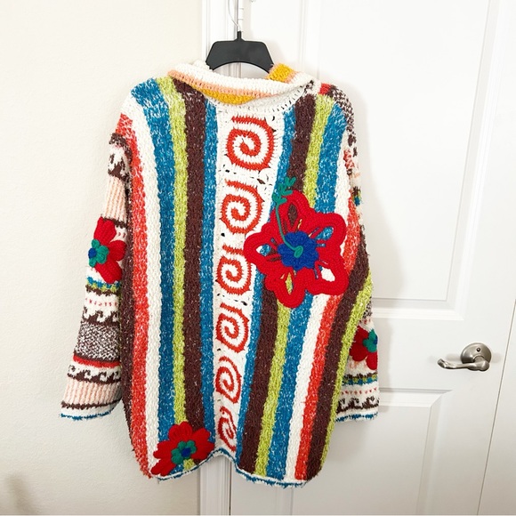 NWT Free People Terry Towel Floral Graphic Cardigan Sweater - Picture 7 of 7